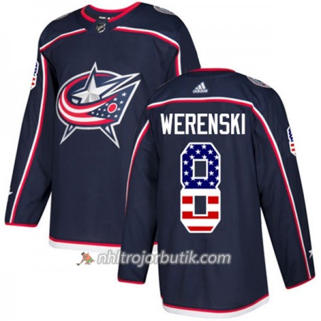 Män Ishockey Blue Jackets Tröja Zach Werenski 8 Adidas 2017-2018 Marinblå USA Flag Fashion Authentic